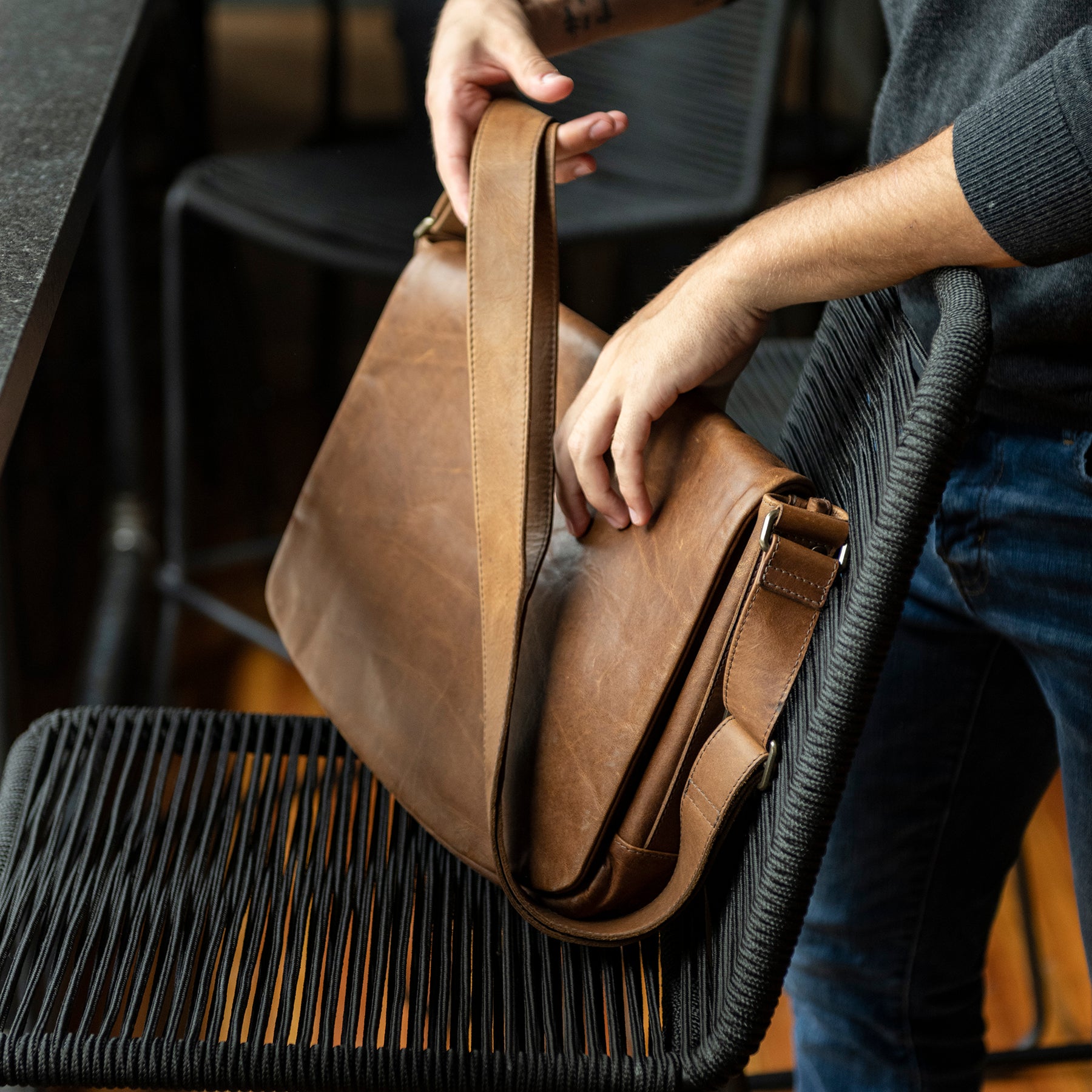 Reclaimed Messenger Bag in Heirloom Oak by Moore & Giles