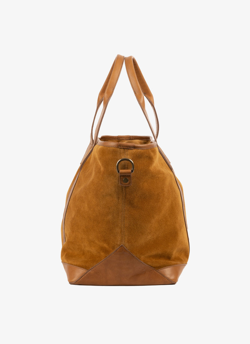 Alex Suede and Leather Travel Bag in Valencia Cider & Valhalla Nutmeg by Moore & Giles