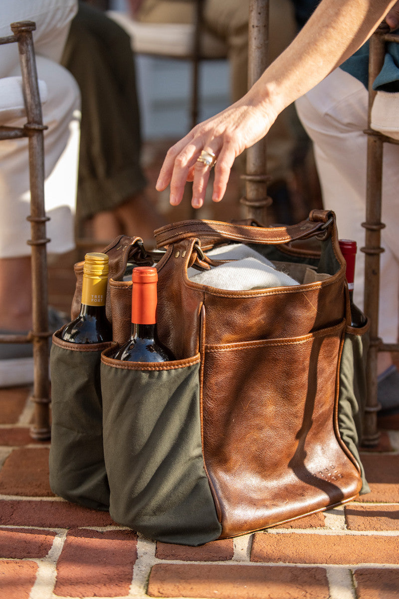 Belle Picnic Tote in Olive Ventile and Titan Milled Brown by Moore & Giles
