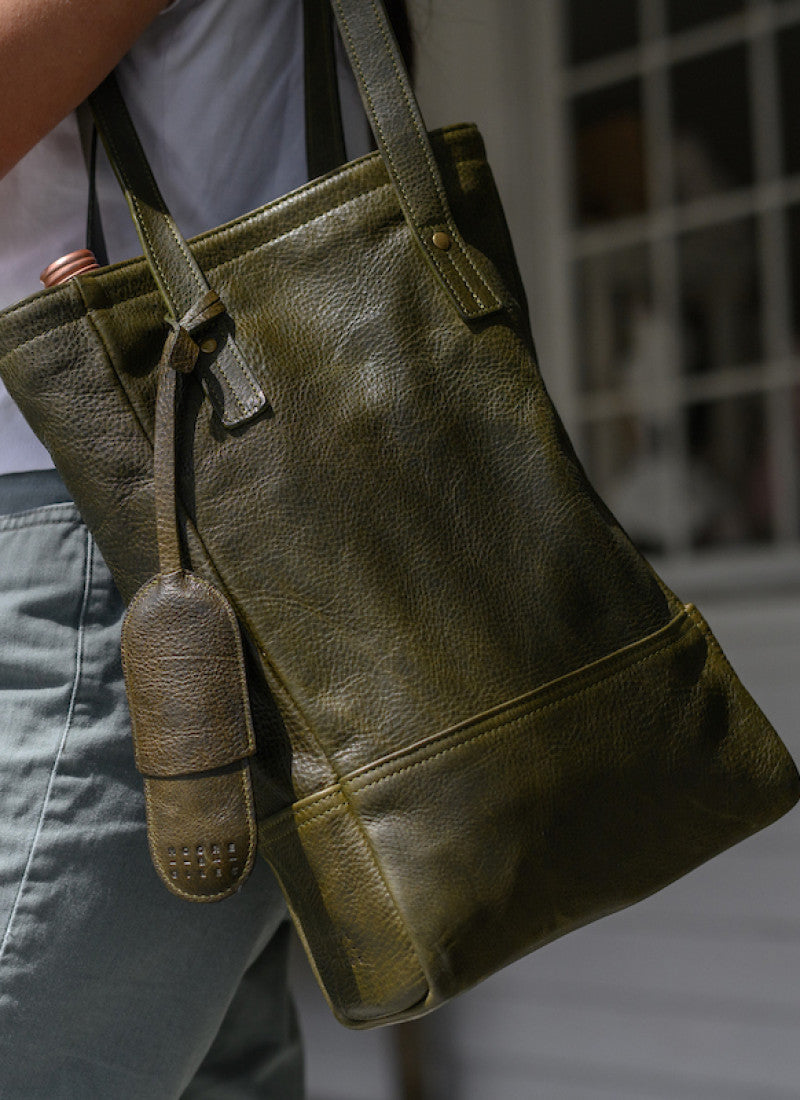 Petty Bottle Tote in Titan Milled Olive by Moore & Giles