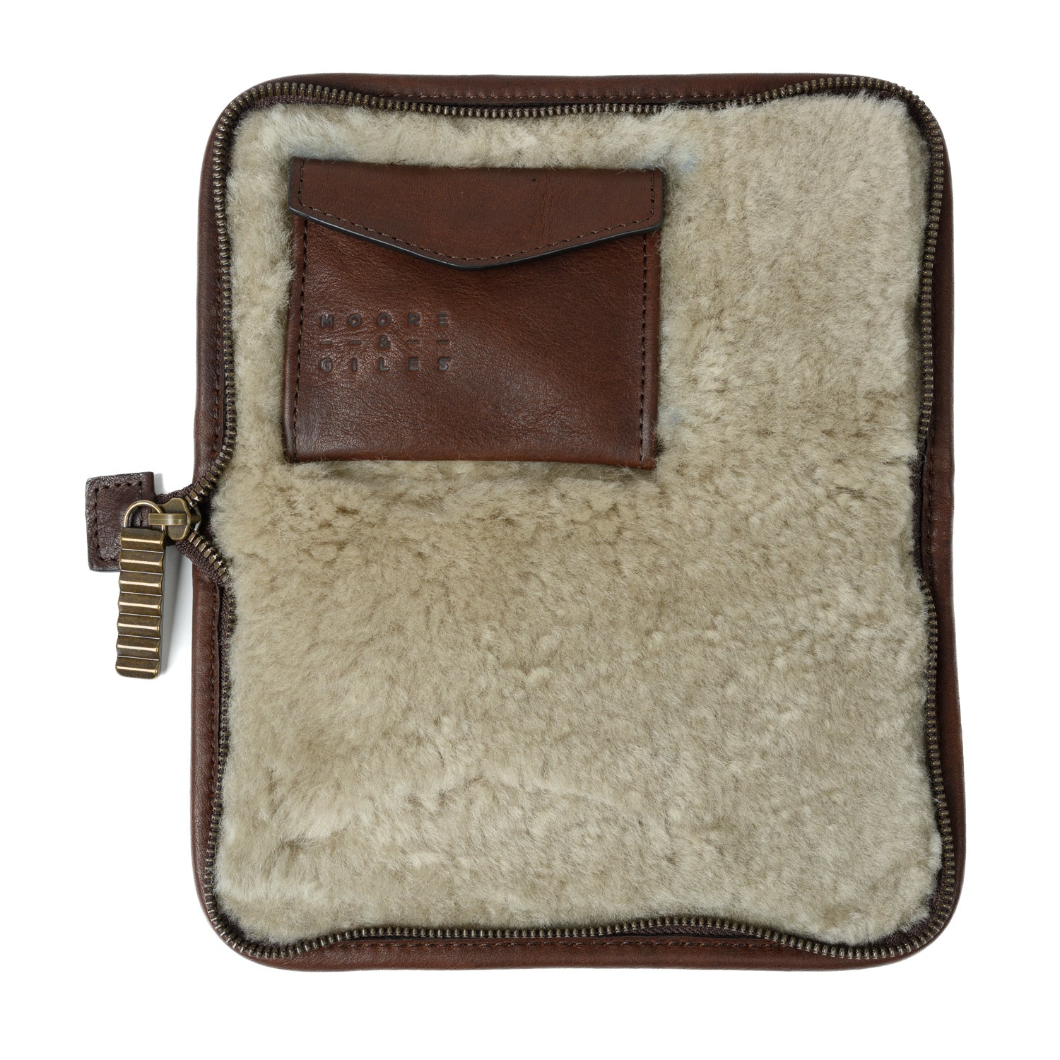 Shearling Lined Accessories Case in Seven Hills Chocolate by Moore & Giles