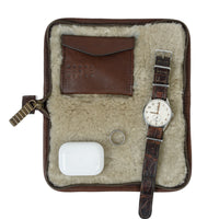 Shearling Lined Accessories Case in Seven Hills Chocolate by Moore & Giles