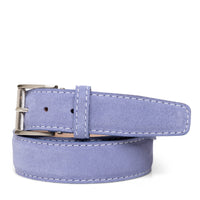 Italian Suede Belt in Periwinkle with White Stitching by L.E.N. Bespoke