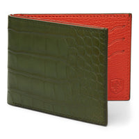 Genuine American Alligator Bifold Wallet in Olive & Orange by L.E.N.