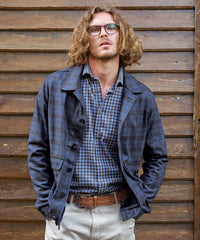 Wool and Cashmere Plaid Sport Blouson Jacket in Navy by Borgo28