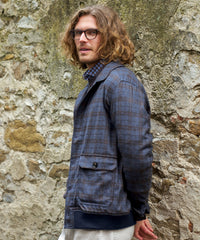 Wool and Cashmere Plaid Sport Blouson Jacket in Navy by Borgo28
