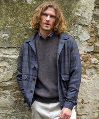 Wool and Cashmere Plaid Sport Blouson Jacket in Navy by Borgo28
