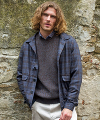 Wool and Cashmere Plaid Sport Blouson Jacket in Navy by Borgo28