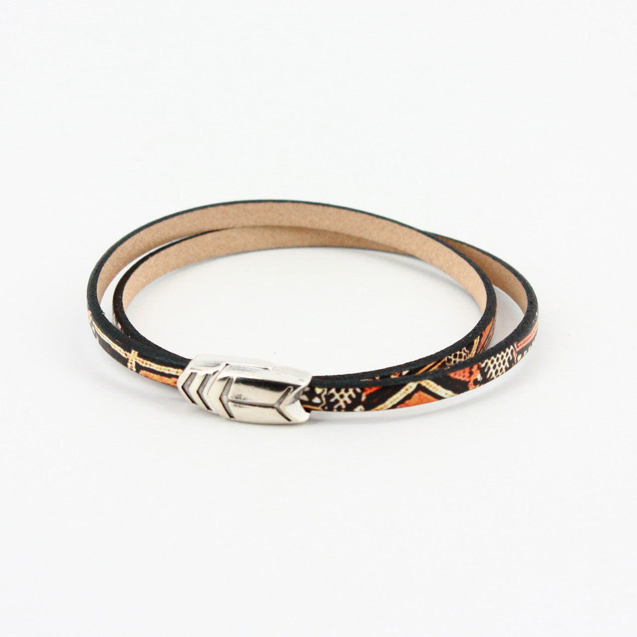 Painted Leather Tribal Bracelet with Silver Plate Arrow Closure by Torino Leather