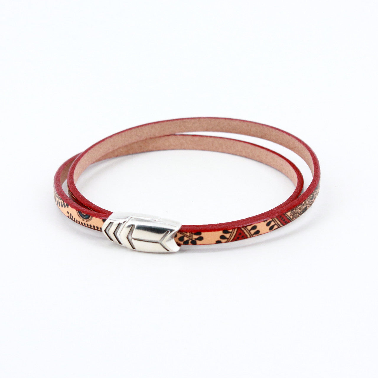 Painted Leather Paisley Bracelet with Silver Plate Arrow Closure by Torino Leather