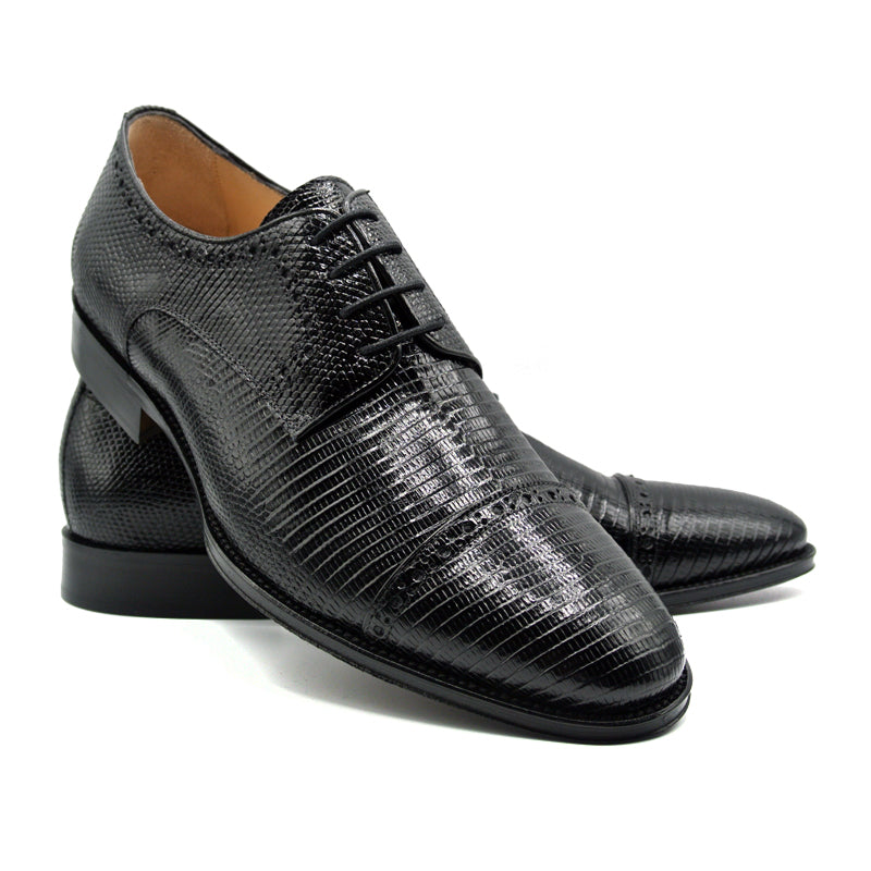 Giovanni Teju Lizard Lace Up with Micro Perf in Black by Zelli Italia
