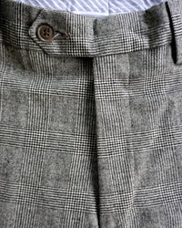 Stretch Wool Fancies Trouser in Black & White Plaid, Size 38 (Milan Double Reverse Pleat) by Berle