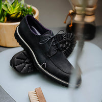 Campo Italian Sueded Goatskin Blucher with Seal Wax Finish in Black by Zelli Italia