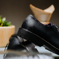 Campo Italian Sueded Goatskin Blucher with Seal Wax Finish in Black by Zelli Italia