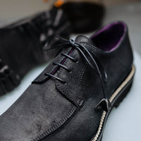 Campo Italian Sueded Goatskin Blucher with Seal Wax Finish in Black by Zelli Italia