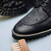 Campo Italian Sueded Goatskin Blucher with Seal Wax Finish in Black by Zelli Italia