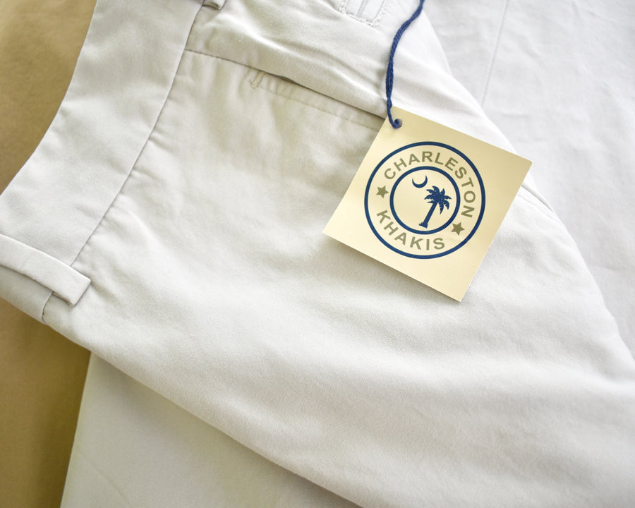 Washed Poplin Pant in Stone (Oak Double Reverse Pleat) by Charleston Khakis