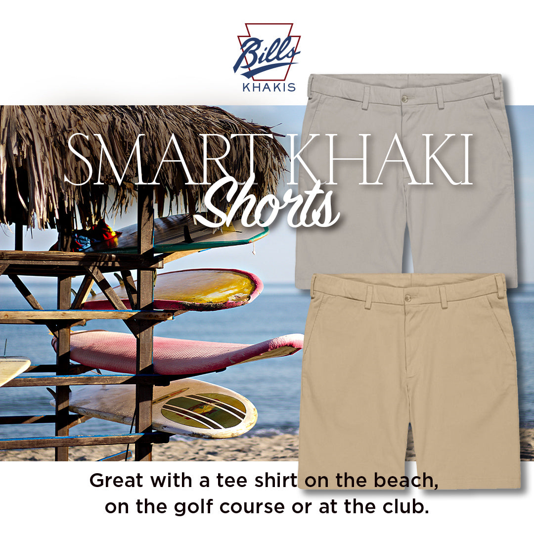 M3 Straight Fit Clubhouse Twill (Smart Khaki) Shorts in Khaki by Bills Khakis