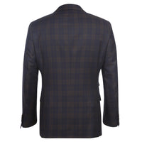 Stretch Performance Double Breasted SLIM FIT Suit in Brown with Navy Check by English Laundry