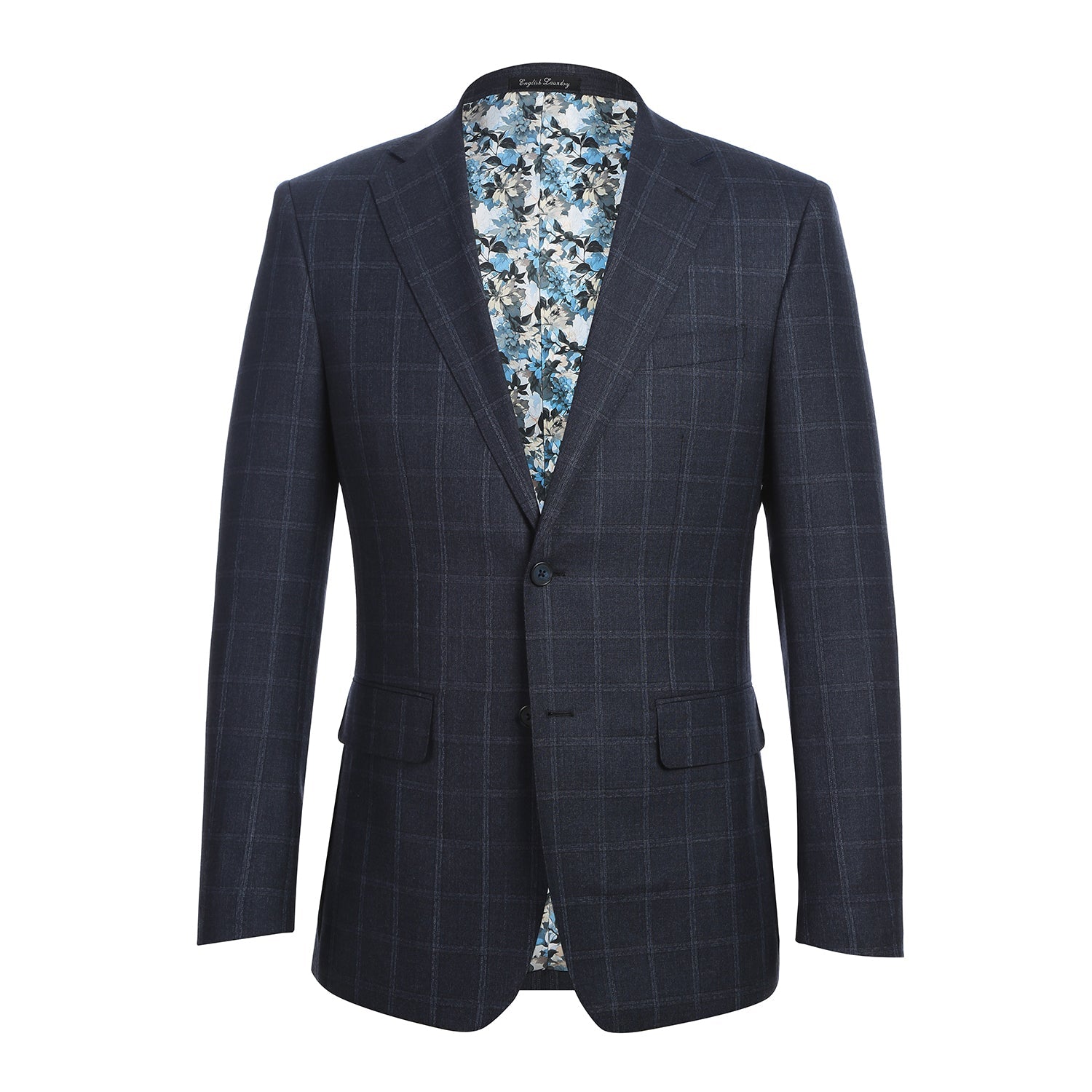 Wool Stretch Single Breasted SLIM FIT Suit in Navy Check (Short, Regular, and Long Available) by English Laundry