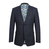 Wool Stretch Single Breasted SLIM FIT Suit in Navy Check (Short, Regular, and Long Available) by English Laundry