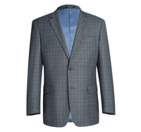 Stretch Performance 2-Button CLASSIC FIT Suit in Grey and Blue Check (Short, Regular, and Long Available) by Renoir