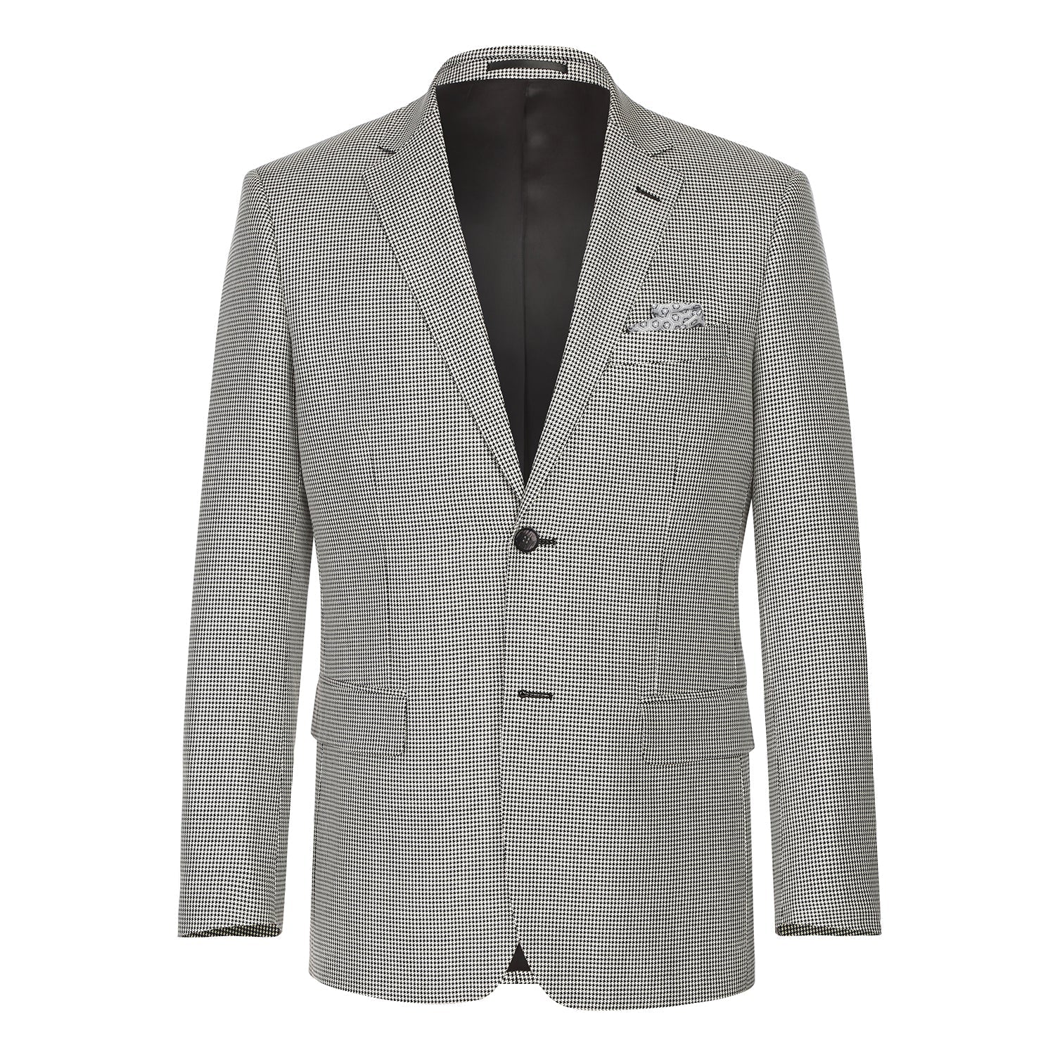 Single Breasted SLIM FIT Wool and Silk Sport Coat in Black and Winter White Houndstooth (Short, Regular, and Long Available) by Renoir