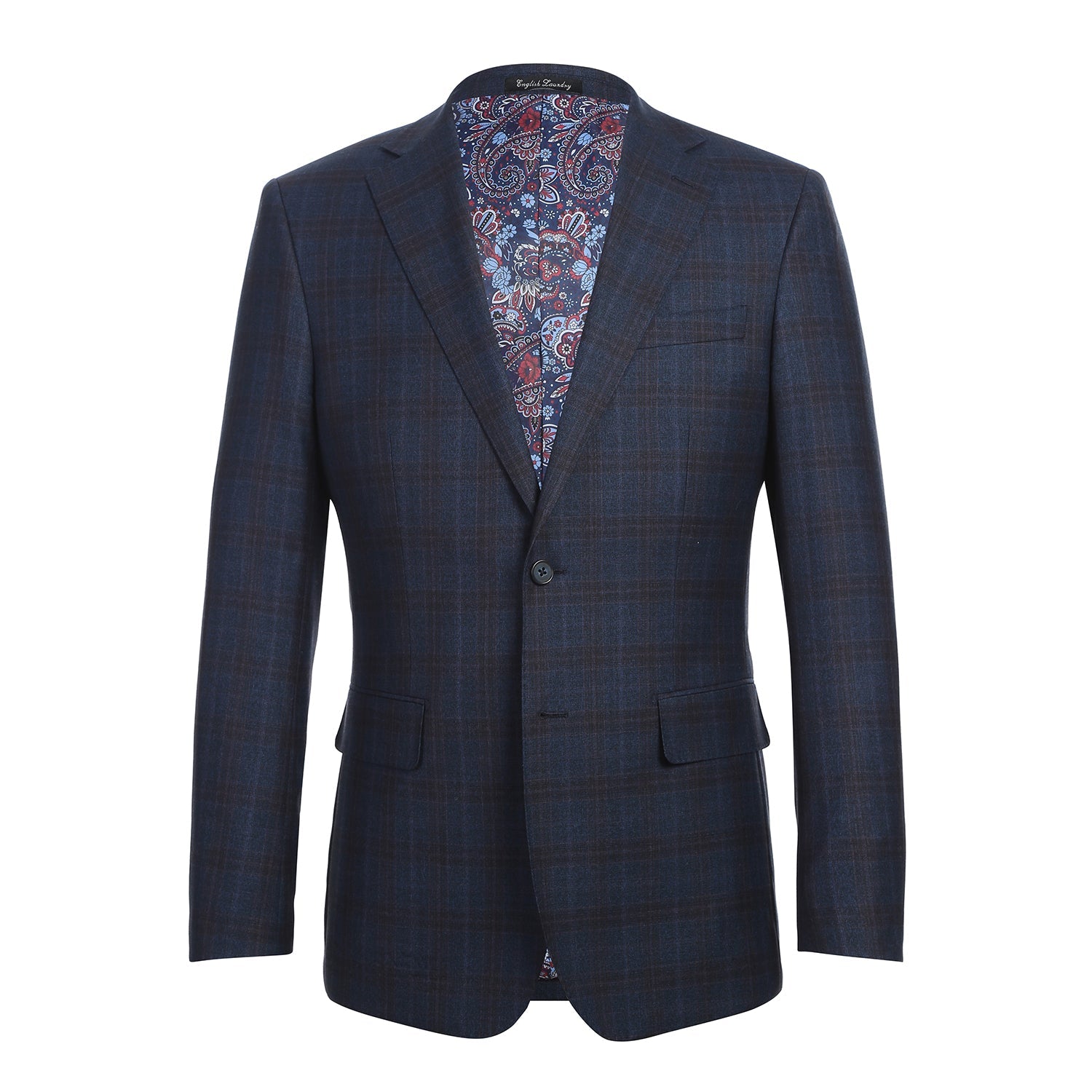 Wool Stretch Single Breasted SLIM FIT Suit in Dark Blue and Burgundy Check (Short, Regular, and Long Available) by English Laundry