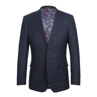 Wool Stretch Single Breasted SLIM FIT Suit in Dark Blue and Burgundy Check (Short, Regular, and Long Available) by English Laundry