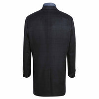 Wool Blend SLIM FIT Longline Overcoat with Quilted Zip-Out Lining in Navy Plaid (Regular & Long Lengths) by English Laundry