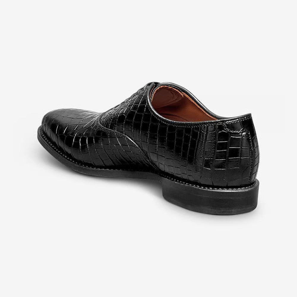 Carlyle Plain-Toe Oxford Dress Shoe in Black Embossed Croco Leather by Allen Edmonds