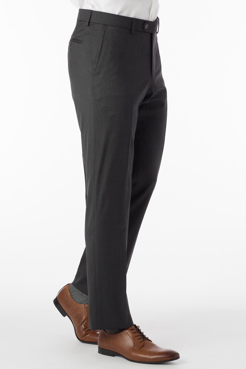 Super 130s Loro Piana Wool Gabardine Flat Front Trouser in Charcoal (Choice of Fits) by 6 East by Ballin