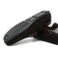 Monza Sueded Calfskin and Crocodile Driver in Nicotine by Zelli Italia