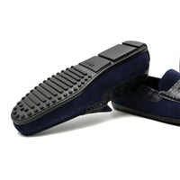 Monza Sueded Calfskin and Crocodile Driver in Navy by Zelli Italia