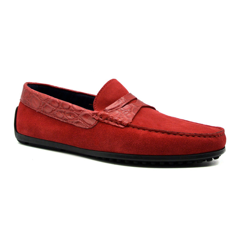Monza Sueded Calfskin and Crocodile Driver in Red by Zelli Italia