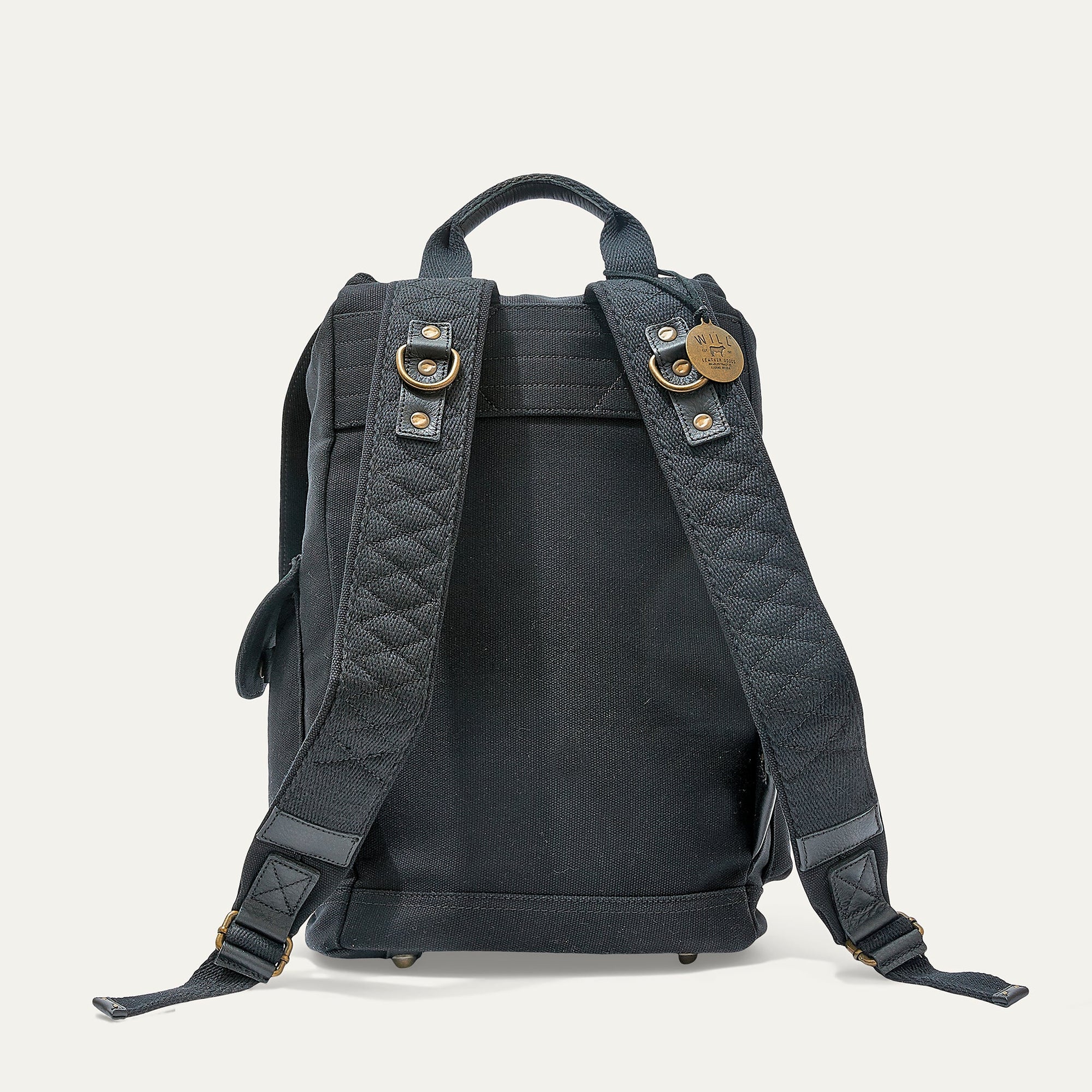 Lennon Canvas and Leather Backpack in Black with Black Leather by Will Leather Goods