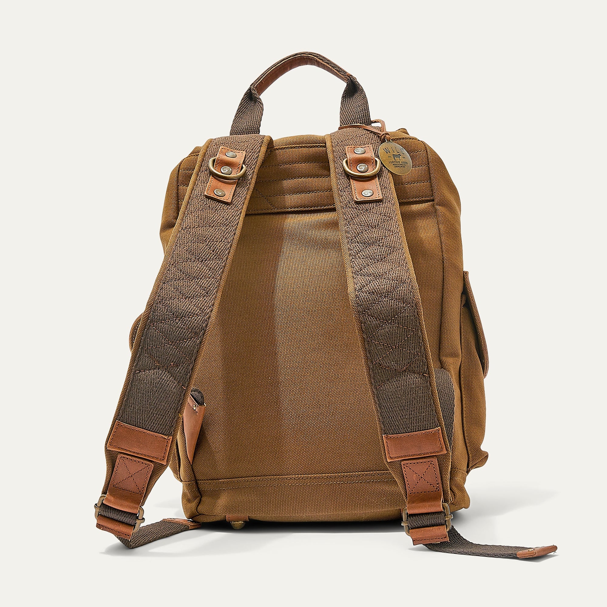 Lennon Canvas and Leather Backpack in Tobacco with Cognac Leather by Will Leather Goods