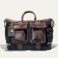 Canvas and Leather Travel Duffle in Black with Brown Leather by Will Leather Goods