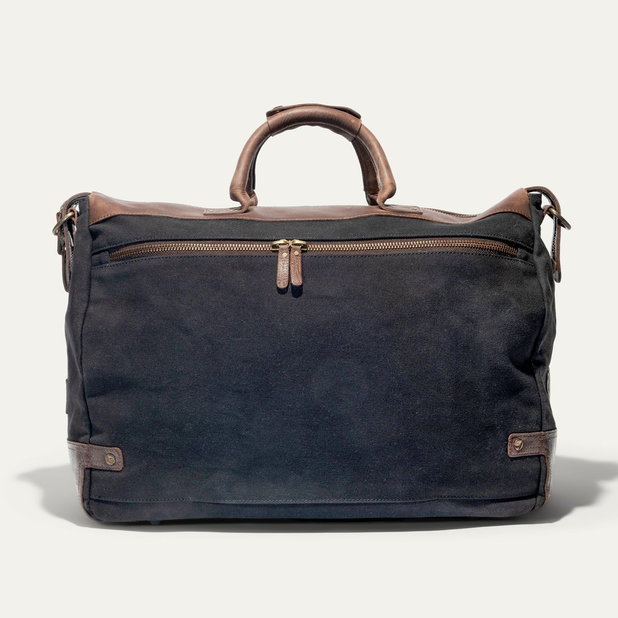 Canvas and Leather Travel Duffle in Black with Brown Leather by Will Leather Goods