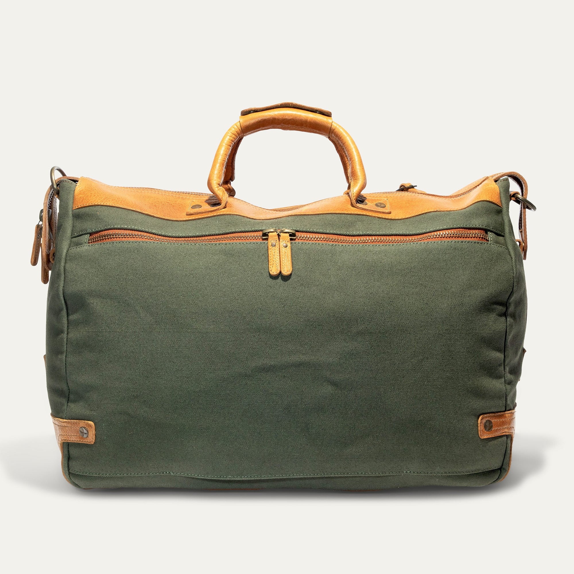Canvas and Leather Travel Duffle in Hunter with Tan Leather by Will Leather Goods