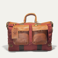 Canvas and Leather Travel Duffle in Burgundy with Tan Leather by Will Leather Goods