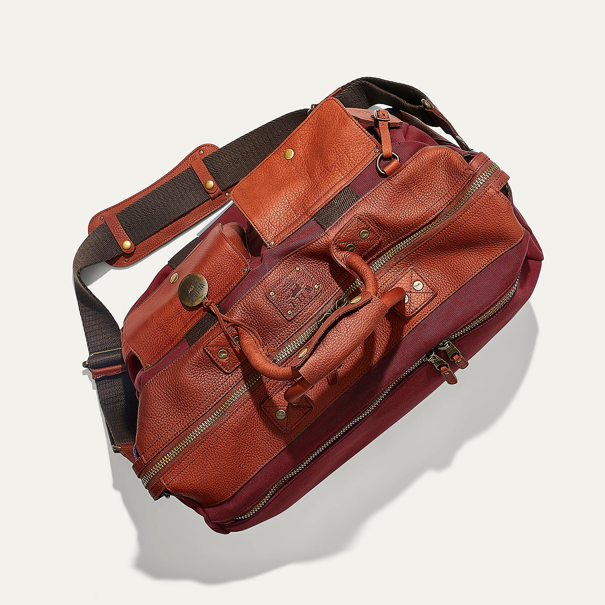 Canvas and Leather Travel Duffle in Burgundy with Tan Leather by Will Leather Goods