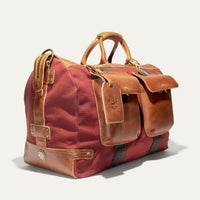 Canvas and Leather Travel Duffle in Burgundy with Tan Leather by Will Leather Goods