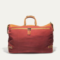 Canvas and Leather Travel Duffle in Burgundy with Tan Leather by Will Leather Goods