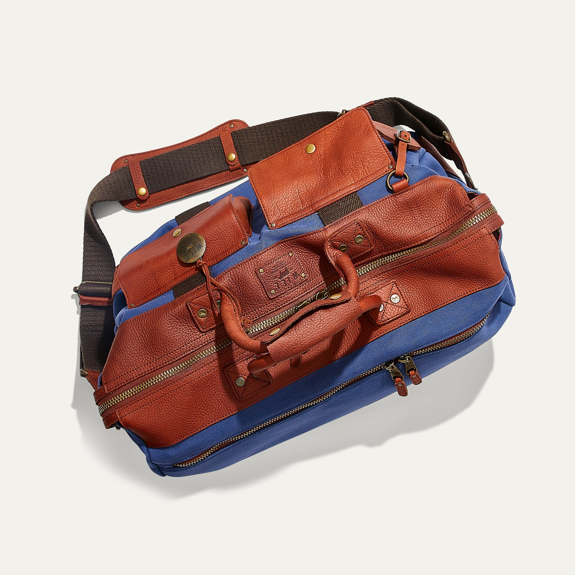 Canvas and Leather Travel Duffle in Navy with Tan Leather by Will Leather Goods