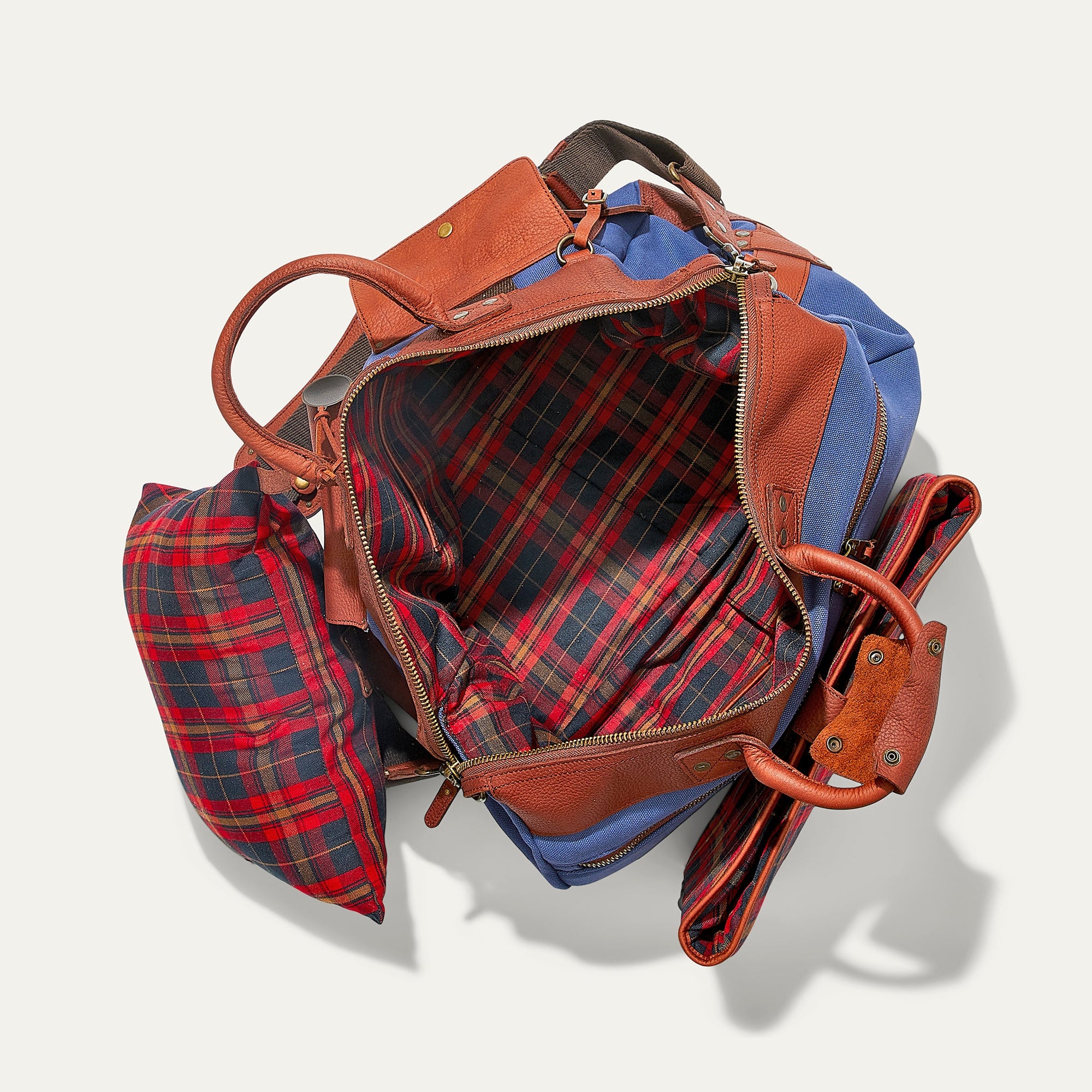 Canvas and Leather Travel Duffle in Navy with Tan Leather by Will Leather Goods