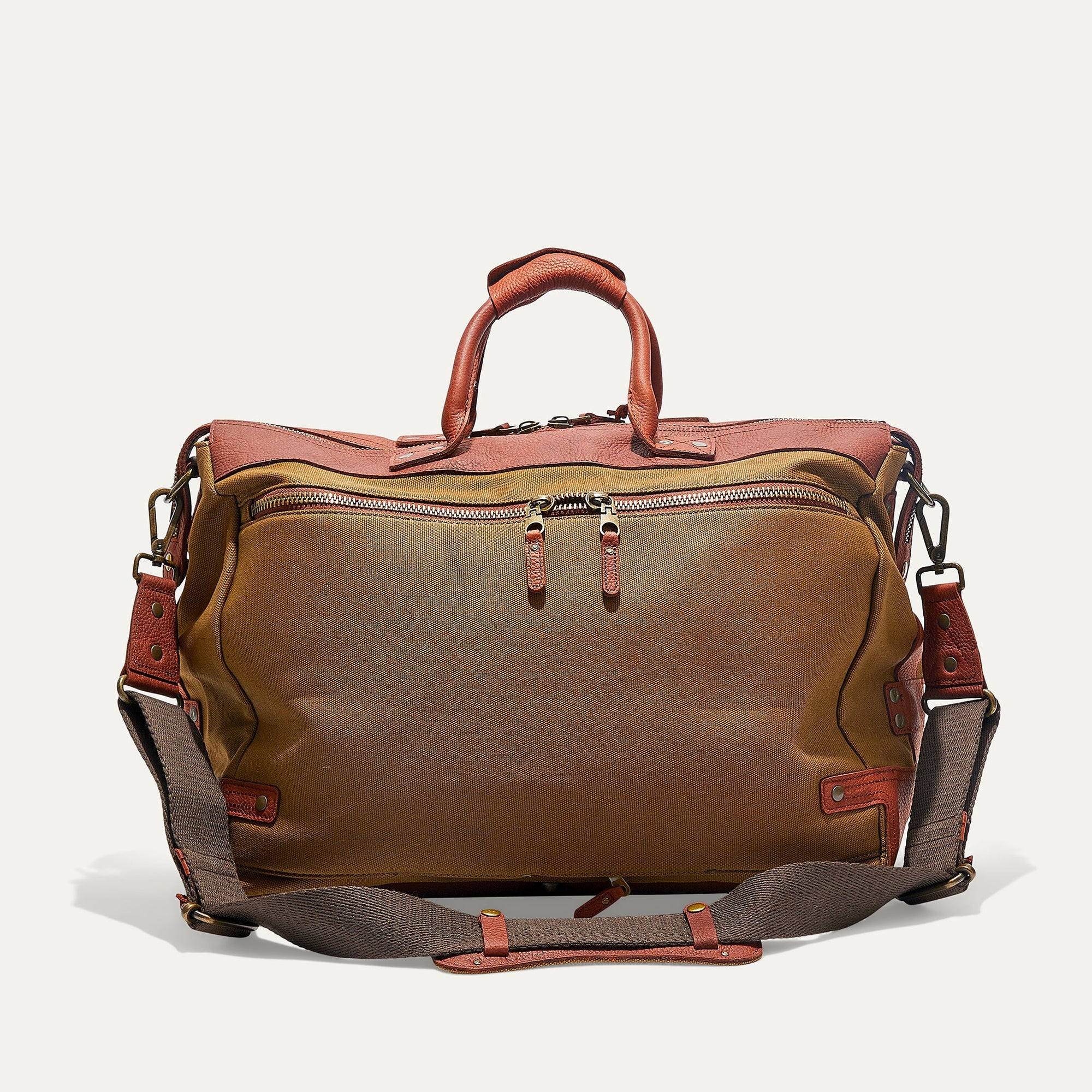 Canvas and Leather Travel Duffle in Tobacco with Cognac Leather by Will Leather Goods
