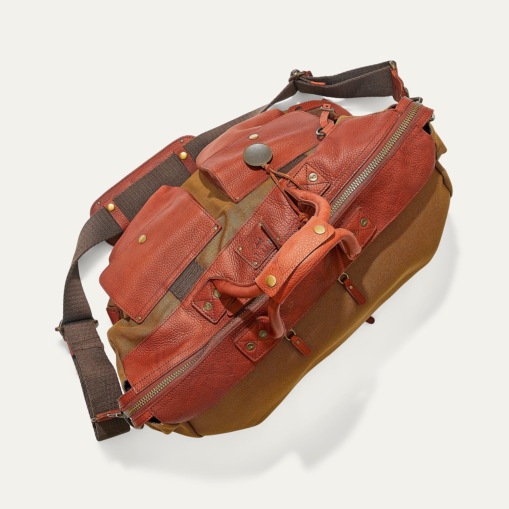 Canvas and Leather Travel Duffle in Tobacco with Cognac Leather by Will Leather Goods