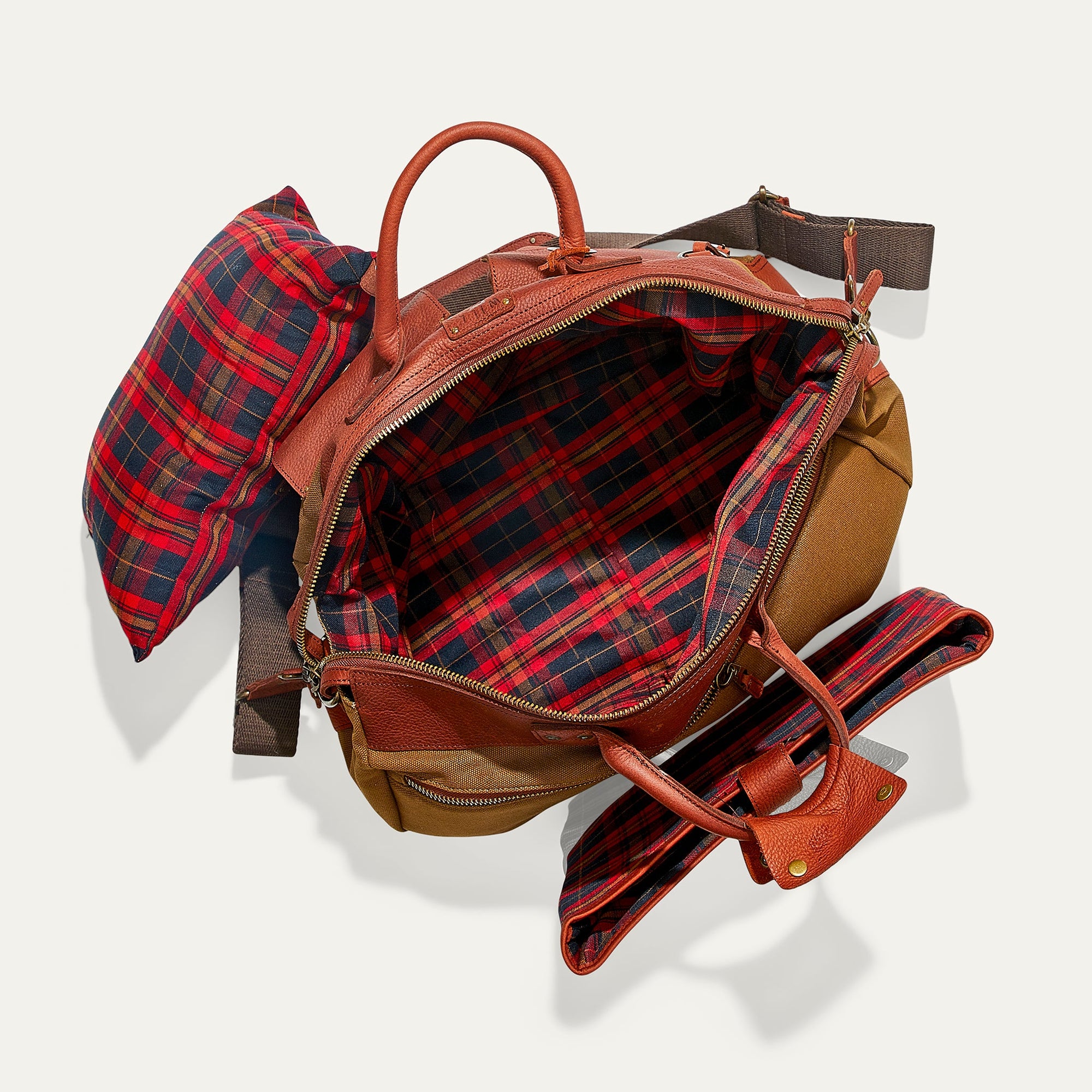 Canvas and Leather Travel Duffle in Tobacco with Cognac Leather by Will Leather Goods