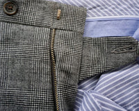 Stretch Wool Fancies Trouser in Black & White Plaid, Size 38 (Milan Double Reverse Pleat) by Berle